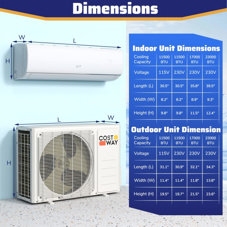 23000 BTU 208/230V Mini Split Heat Pump Heats at -15℃/5℉, Anti-Freeze Chassis Technology