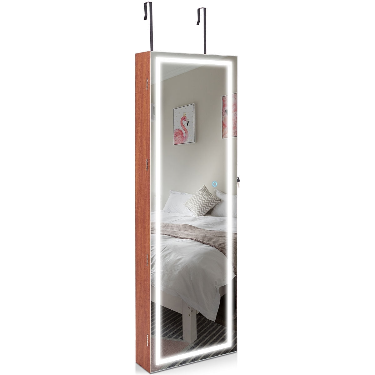 Door Wall Mount Touch Screen Mirrored Jewelry Cabinet-BrownÂ