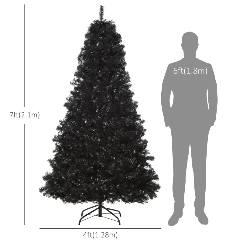 HOMCOM 7ft Artificial Christmas Tree – Black with Auto-Open Design, Holiday Indoor Decoration