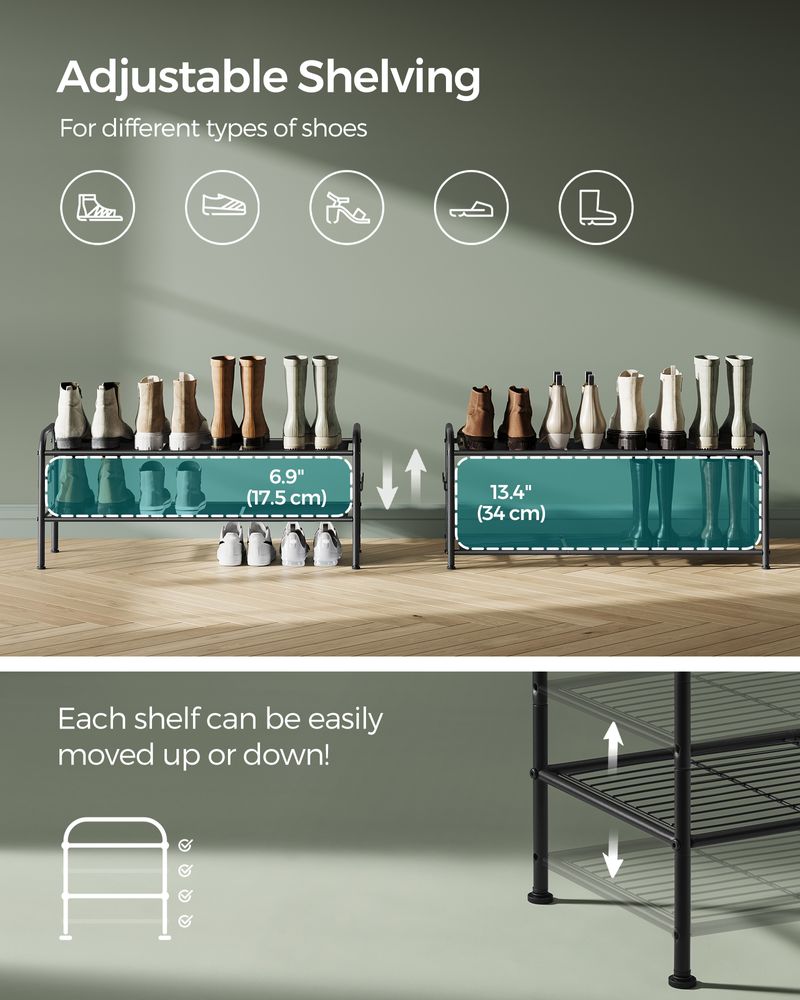 SONGMICS Shoe Rack with 4 Side Hooks, Holds 10 Pairs of Shoes