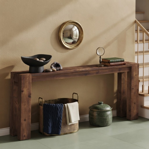 70.9" Solid Wood Console Table, Farmhouse Long Sofa Table for Entryway Hallway Rustic Brown
