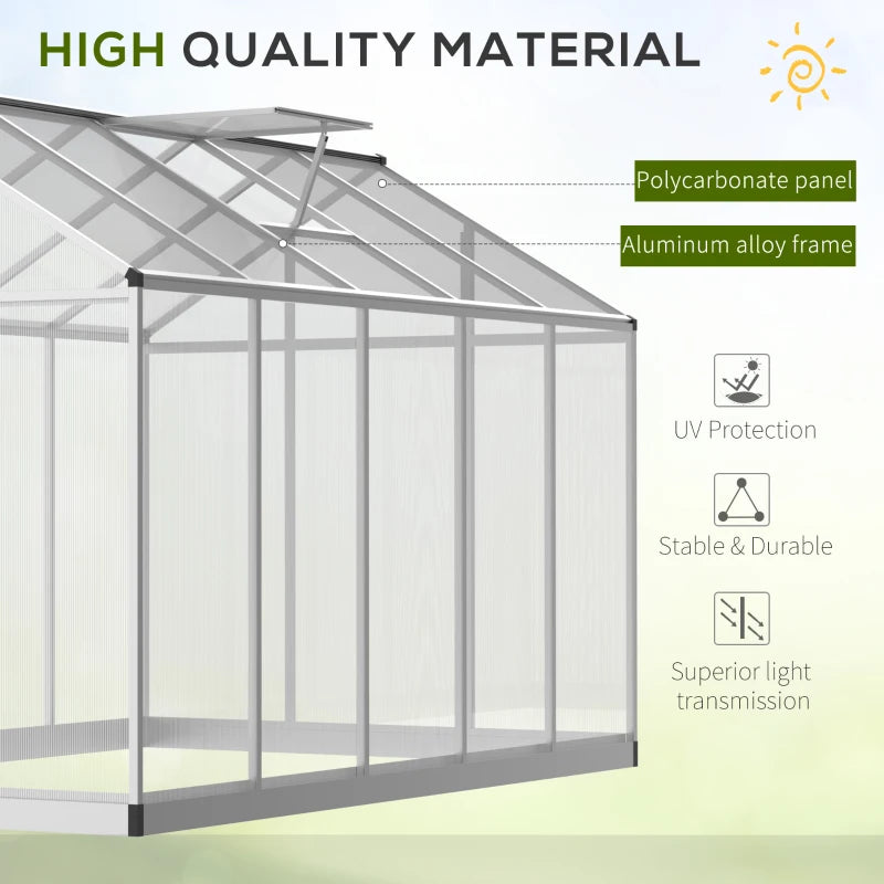 Outsunny 10' x 6' x 6.4' Walk-in Garden Greenhouse Polycarbonate Panels Plants Flower Growth Shed Cold Frame Outdoor Portable Warm House Aluminum Frame