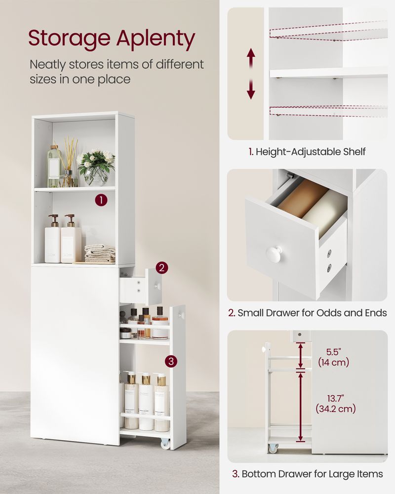 VASAGLE Freestanding Cabinet with Storage Drawers and Adjustable Shelf