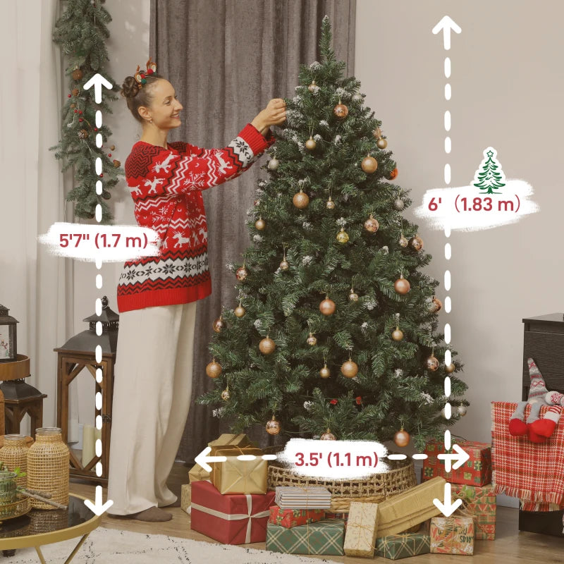 HOMCOM 6ft Frosted Pre-Lit Christmas Tree – Full Spruce with Dual Colour LED Lights, Hinged Design, Easy Assembly