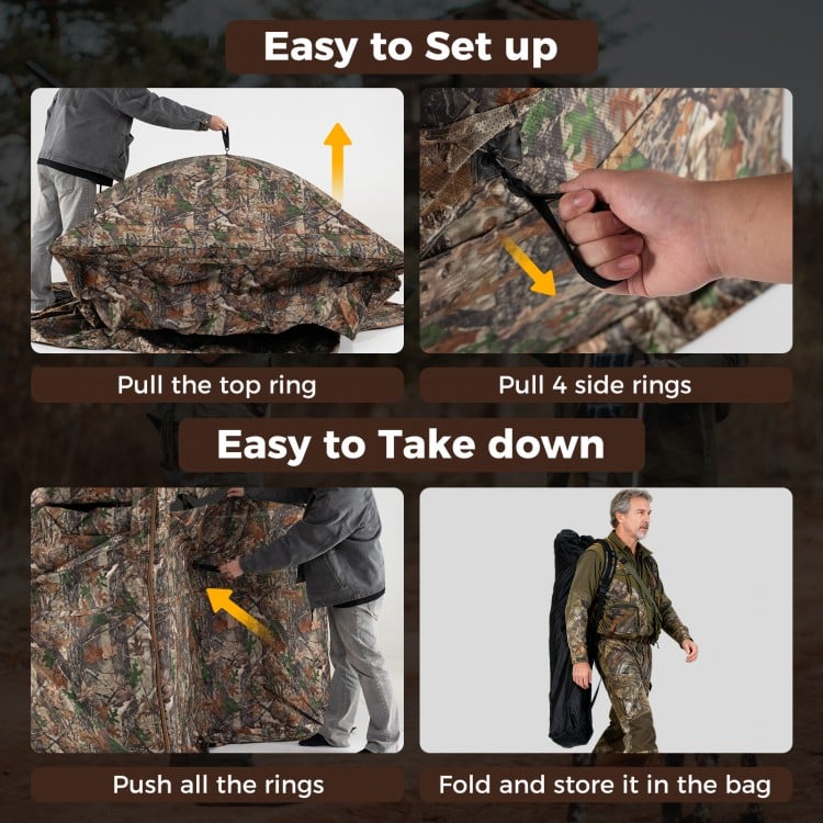 3-4 Person Hunting Blind 270° See-Through Pop-up Ground Blind with Full-Open Swing Door