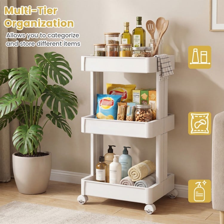 3/4-Tier Rolling Utility Cart with Detachable Trays and Smooth Wheels-3-Tier