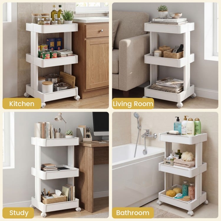 3/4-Tier Rolling Utility Cart with Detachable Trays and Smooth Wheels-3-Tier