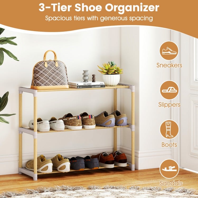 3/4-Tier Solid Wood Shoe Rack with Slatted Open Shelves-3-Tier