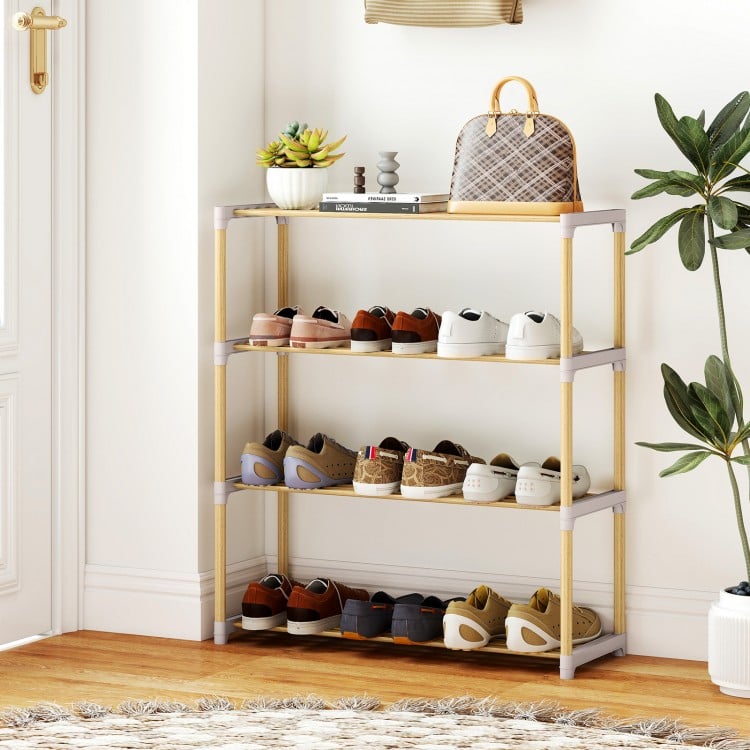 3/4-Tier Solid Wood Shoe Rack with Slatted Open Shelves-4-Tier