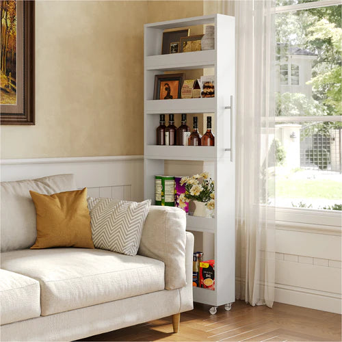 Storage Cart 63" Slim 5-Tier Tall Narrow Mobile Shelf Organizer White