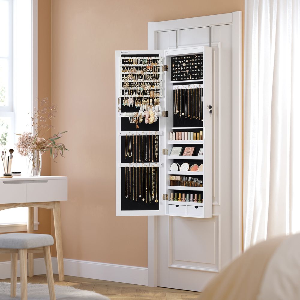 SONGMICS Lockable Wall or Door Mounted Jewelry Armoire Organizer with Mirror