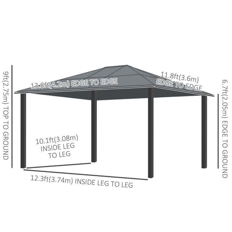 Outsunny 12' x 14' Deluxe Hard Top Patio Gazebo Canopy Garden Aluminum Shelter with Curtains and Mosquito Netting