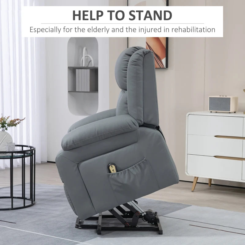HOMCOM Lift Chair for Seniors, PU Leather Upholstered Electric Recliner Chair with Remote, Side Pockets, Quick Assembly, Grey