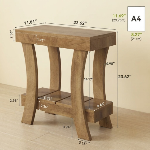 End Table 2-Tier Narrow Rectangular Side Table with Storage Shelf for Small Spaces and Heavy Duty Design Rustic Natural Finish