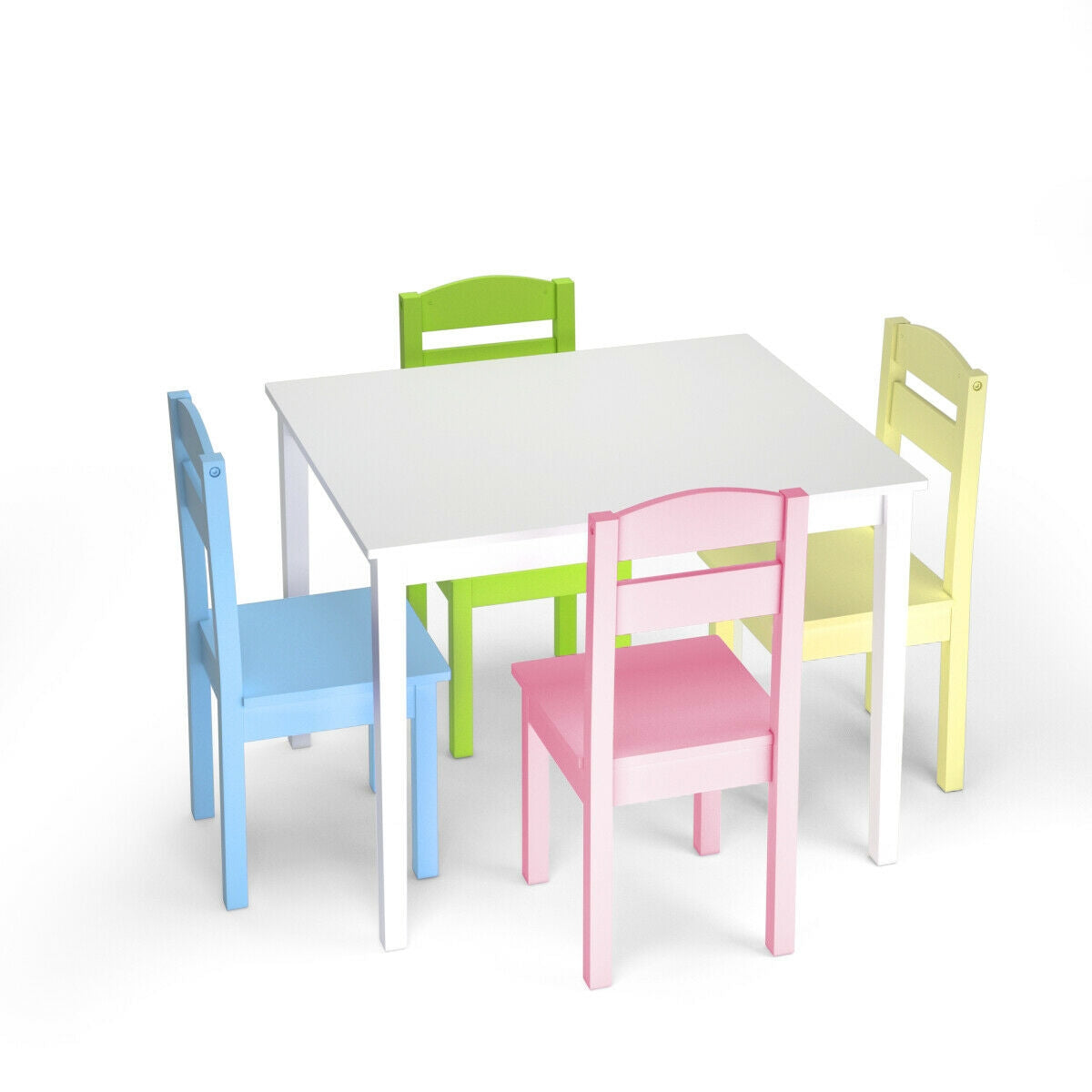 5 Pieces Kids Pine Wood Table Chair Set-ClearÂ