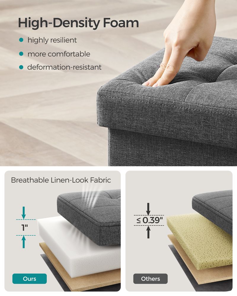 SONGMICS 15 Inches Folding Storage Ottoman Bench