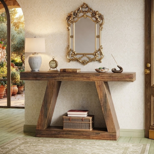 55" Farmhouse Console Table, Entryway Sofa Table with Storage, Rustic Wooden Hallway Accent Table