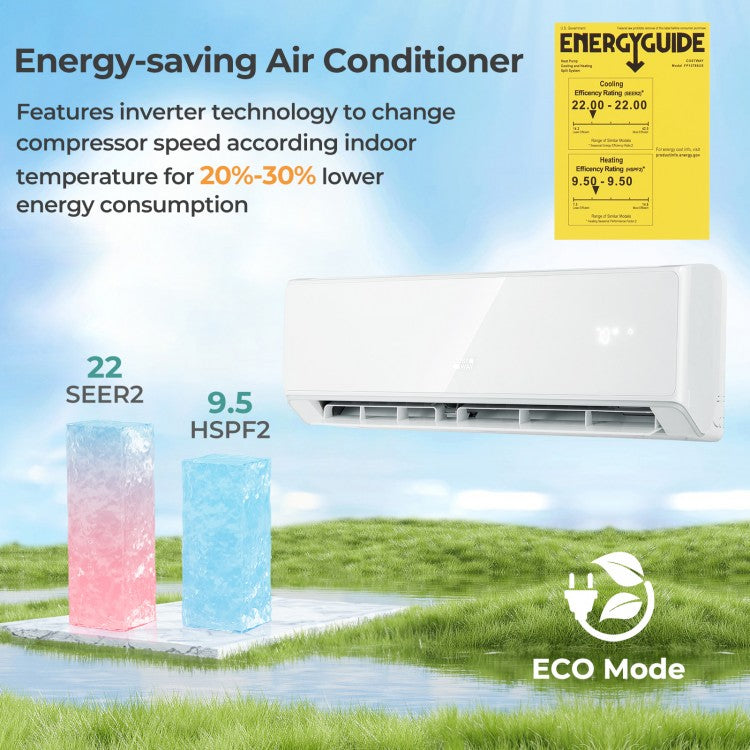 12000 BTU 22 SEER2 208-230V Wifi Enabled Mini Split Air Conditioner and Heater White