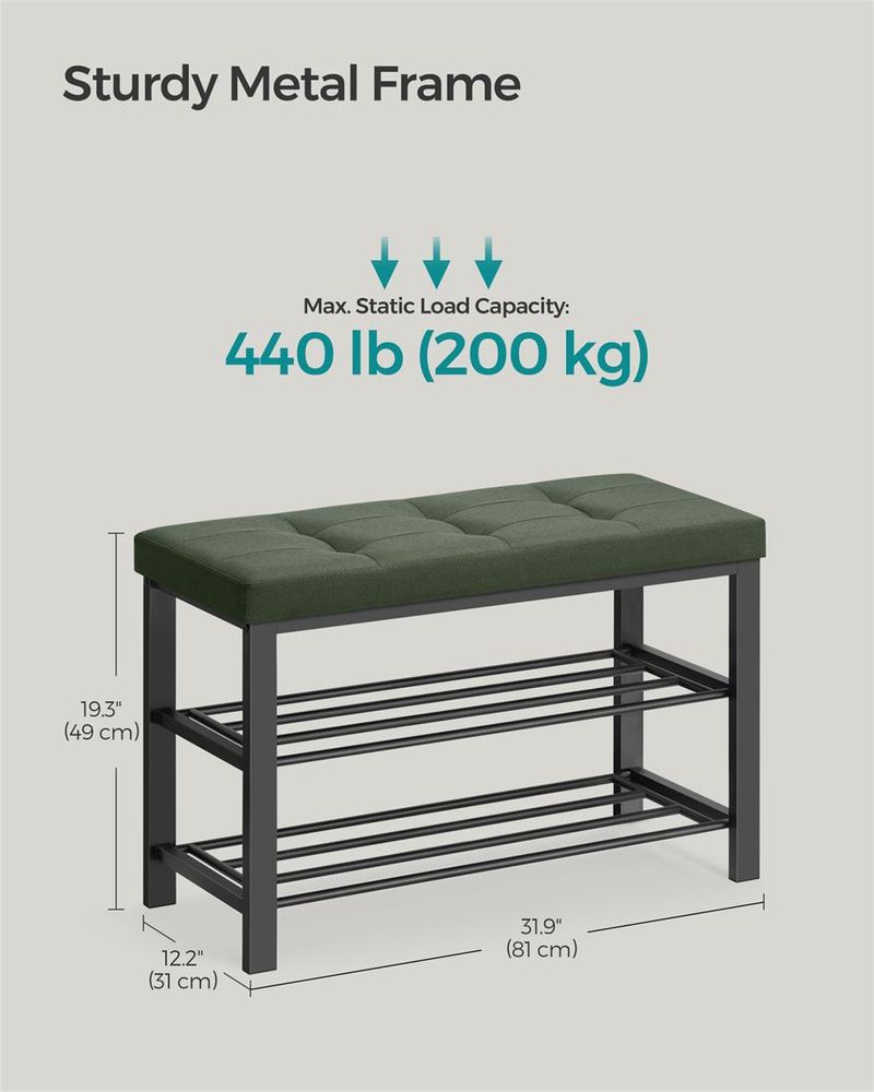 SONGMICS 3-Tier Shoe Rack for Entryway Organizer with Foam Padded Seat