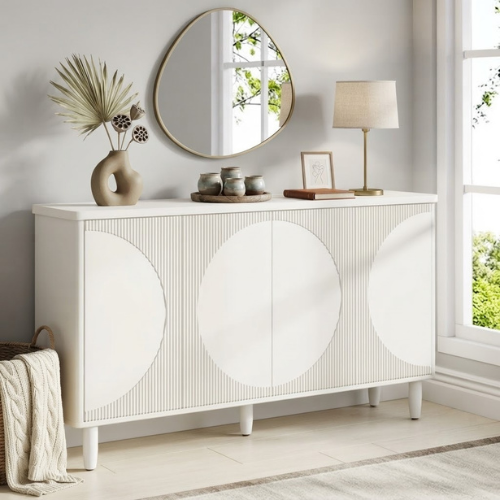 Sideboard Buffet 59.4" White Credenza Storage Cabinet with Doors 4-Tier Shelves Modern Contemporary Design for Dining Room Storage