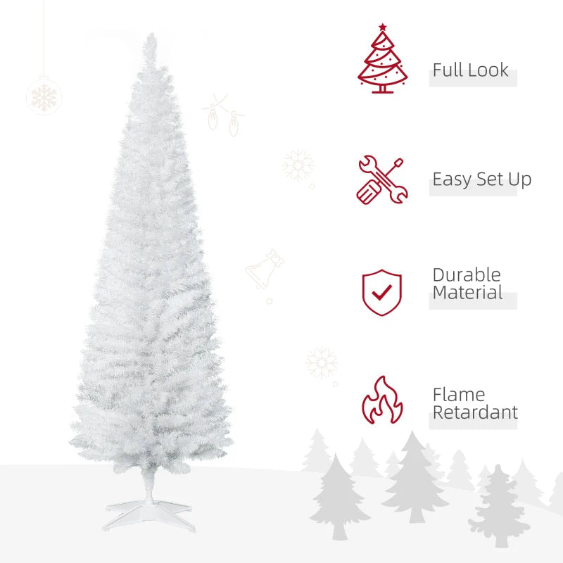 HOMCOM 6 FT Christmas Tree Classic Tree Holiday Indoor Decoration, with Stable Plastic Base, White