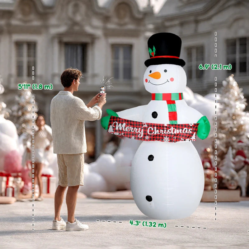 Outsunny 7ft Inflatable Christmas Snowman – Motion-Activated Music & Projector LED Light, Blow-Up Holiday Decoration