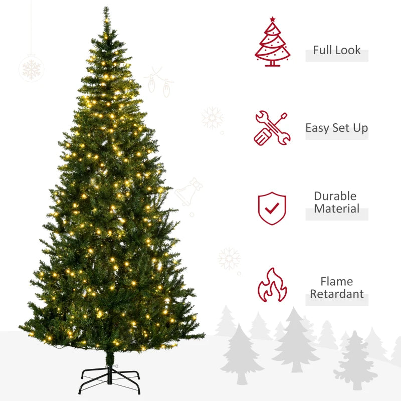 HOMCOM 7.5 Feet Prelit Artificial Christmas Tree with Warm White LED Lights, Holiday Home Xmas Decoration, Green