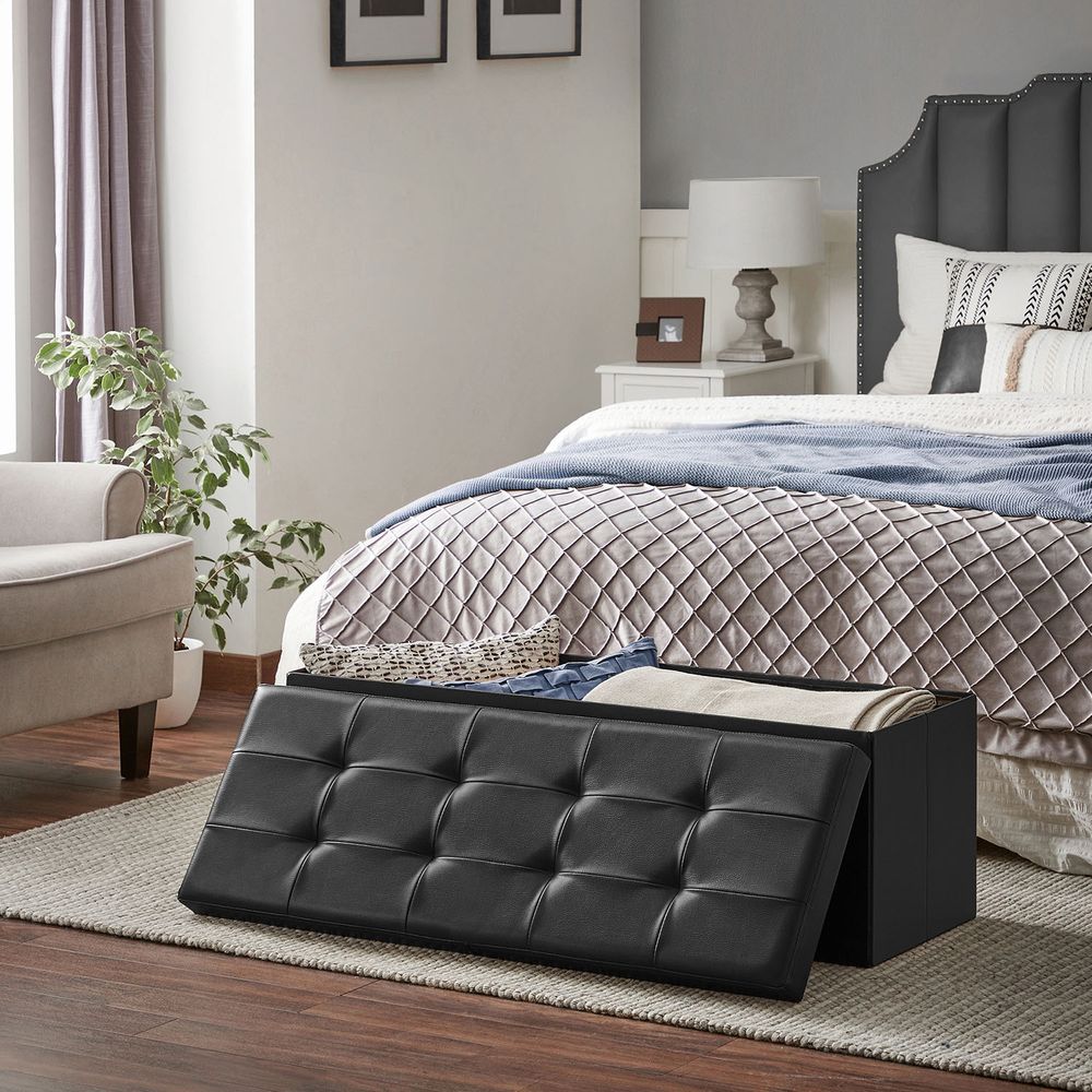 SONGMICS Folding Storage Ottoman Bench with Flipping Lid