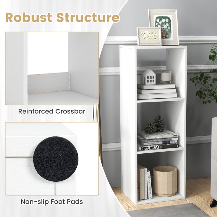 3 Cube Bookshelf with Back Guardrail for Living Room Bedroom-White