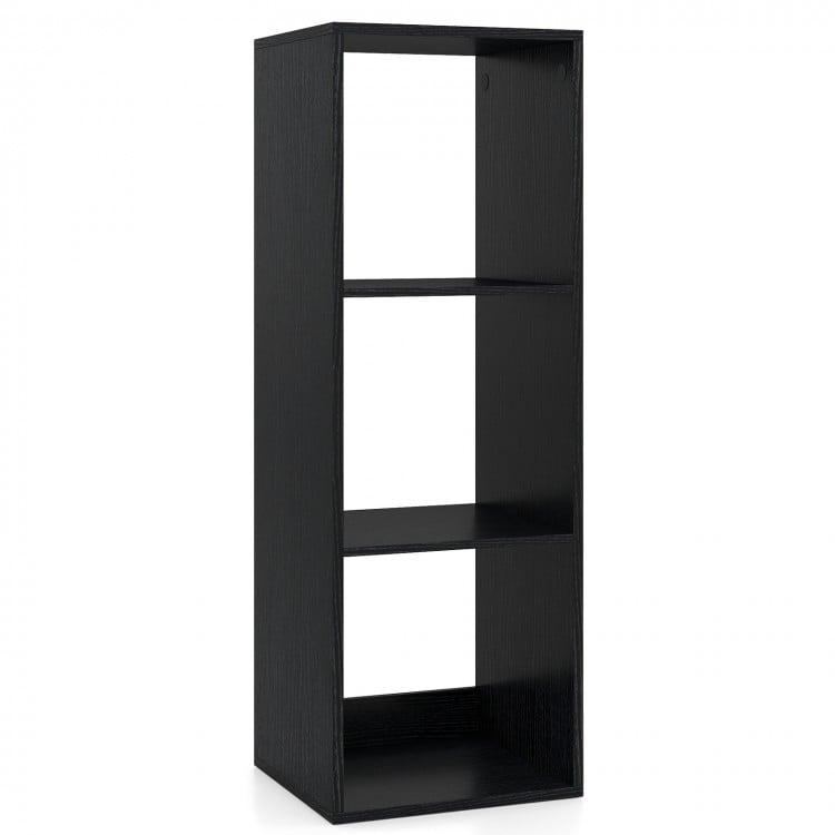 3 Cube Bookshelf with Back Guardrail for Living Room Bedroom-Black