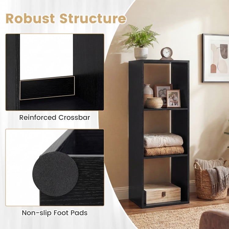 3 Cube Bookshelf with Back Guardrail for Living Room Bedroom-Black