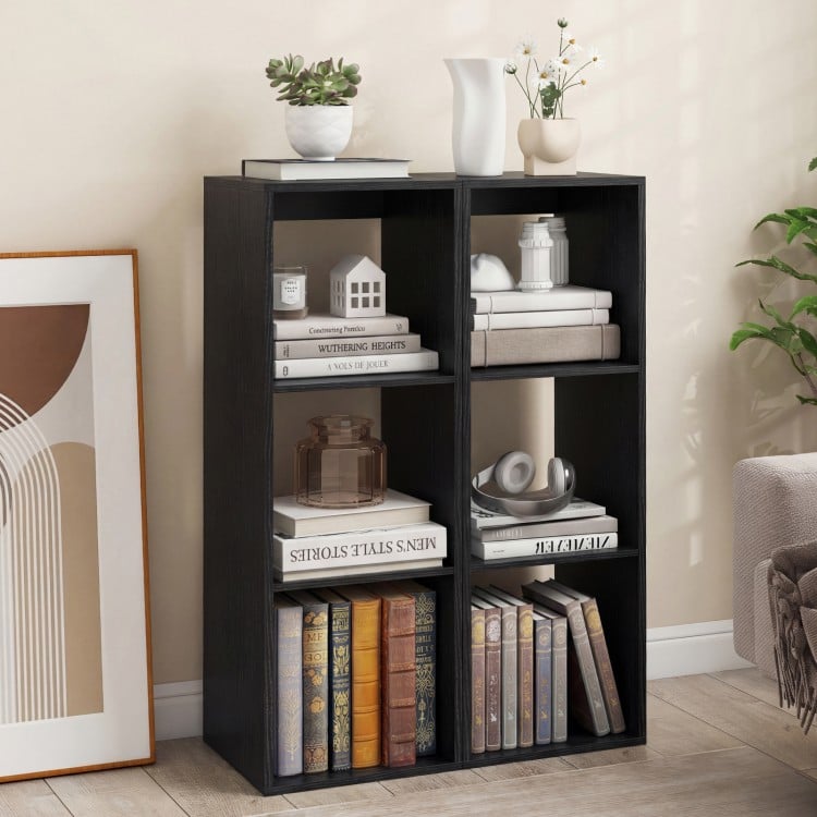 3 Cube Bookshelf with Back Guardrail for Living Room Bedroom-Black