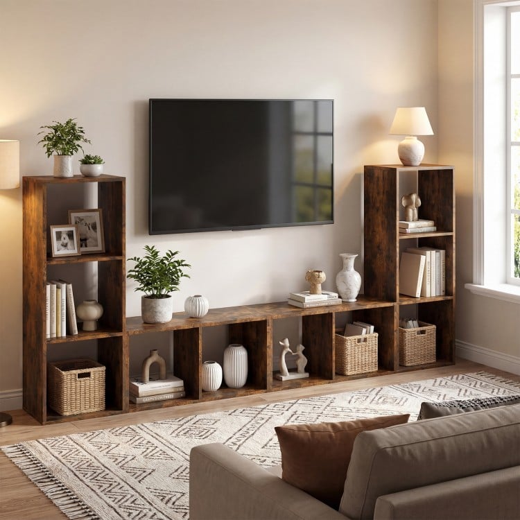 3 Cube Bookshelf with Back Guardrail for Living Room Bedroom-Brown