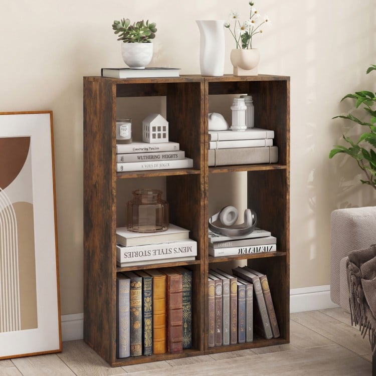 3 Cube Bookshelf with Back Guardrail for Living Room Bedroom-Brown