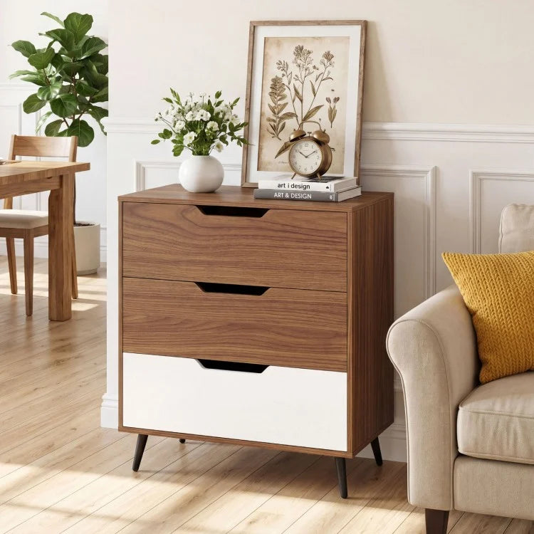 3-Drawer Rustic Farmhouse Wooden Storage Dresser, Modern Chest of Drawers for Bedroom, Living Room & Entryway