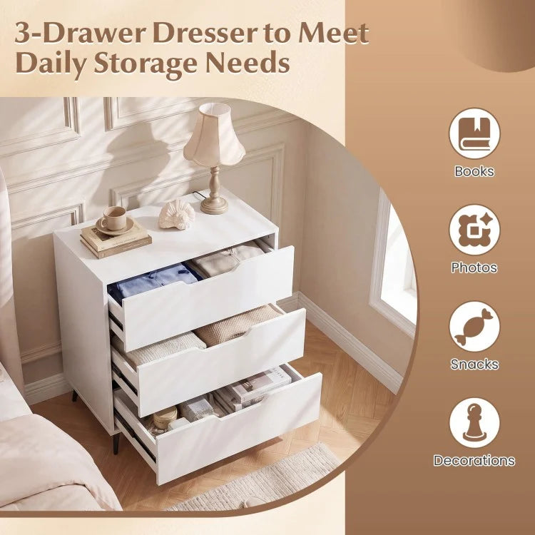 3-Drawer Rustic Farmhouse Wooden Storage Dresser, Modern Chest of Drawers for Bedroom, Living Room & Entryway