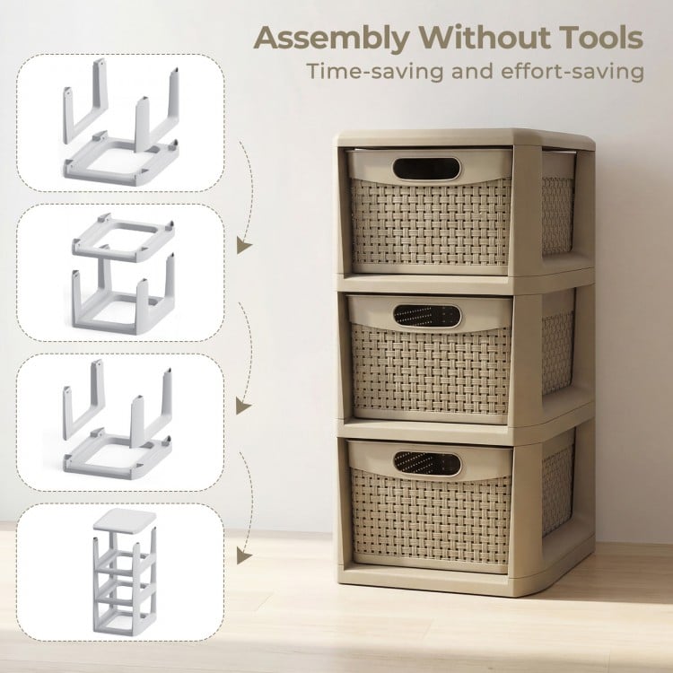 3-Drawer Storage Organizer with Wicker Patterns-Black
