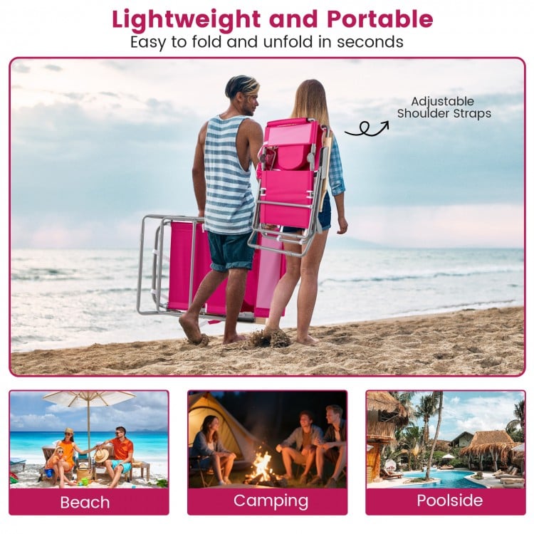 3-IN-1 Foldable Beach Chair with Footrest and Adjustable Backrest-Peach