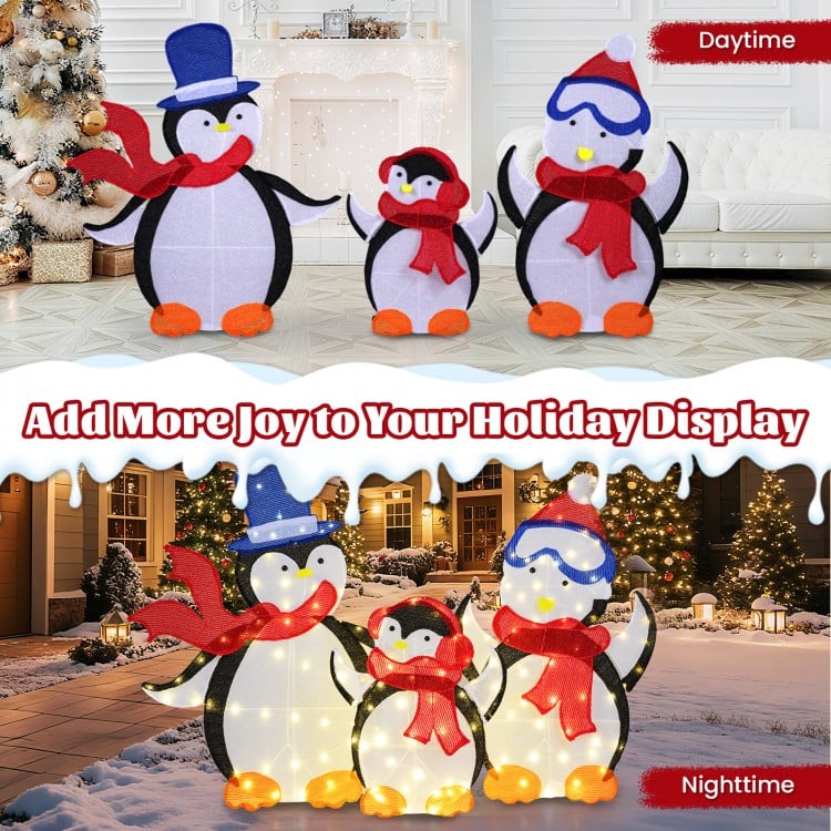 3-Piece 2D Lighted Penguin Family Christmas Decoration with 160 LED Lights
