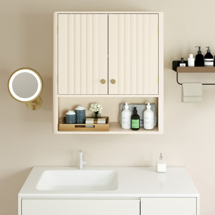 3-Piece Bathroom Cabinet Set with Fluted Doors – Over-the-Toilet Cabinet, Tall Corner Cabinet & Wall Cabinet