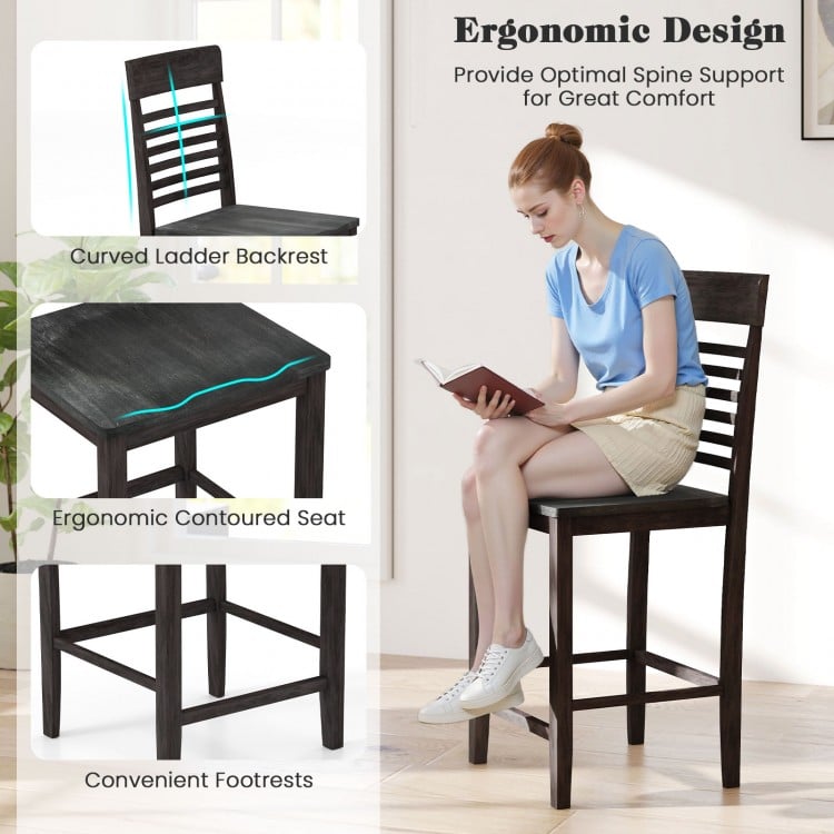 3-Piece Counter-Height Dining Table Set for 2 with Rubber Wood Frame and Footrest-Gray