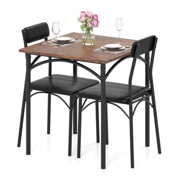 3-Piece Dining Table Set Square Kitchen Table and 2 Chairs for Dining Room-Rustic Brown