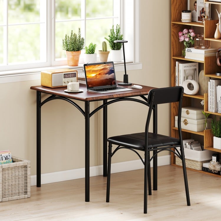 3-Piece Dining Table Set Square Kitchen Table and 2 Chairs for Dining Room-Rustic Brown
