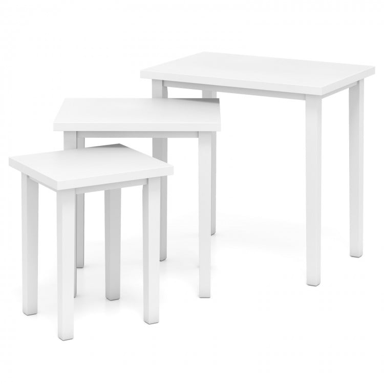 3-Piece Farmhouse Rectangle Side Table Set for Living Room-White