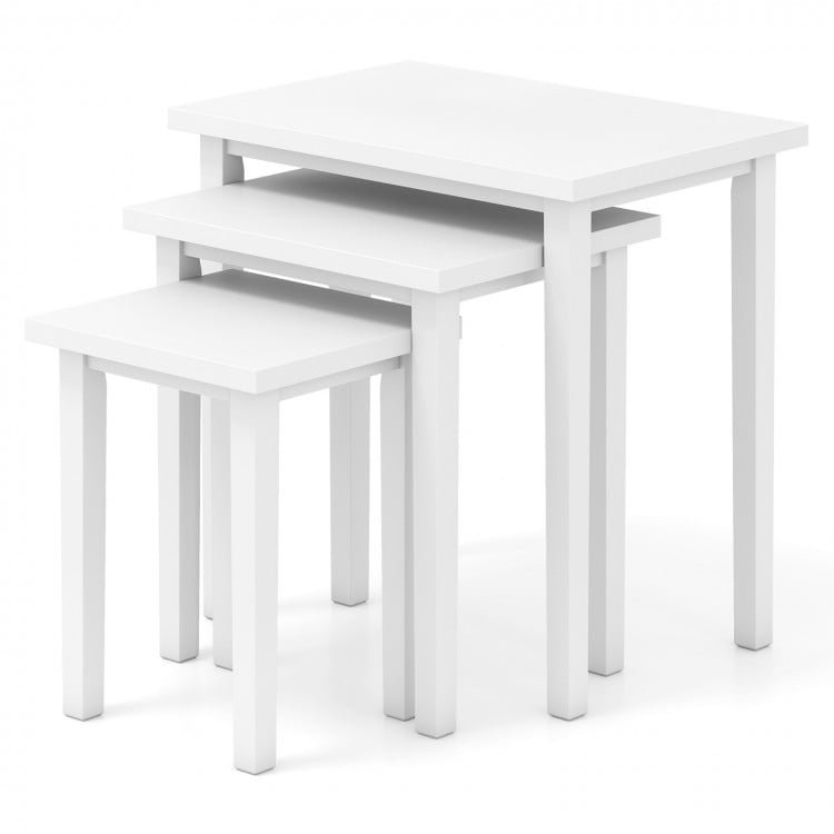 3-Piece Farmhouse Rectangle Side Table Set for Living Room-White