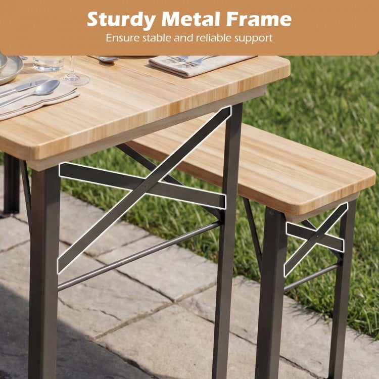 3-Piece Folding Picnic Table with Benches Fir Wood Portable Bear Camping SET-Natural