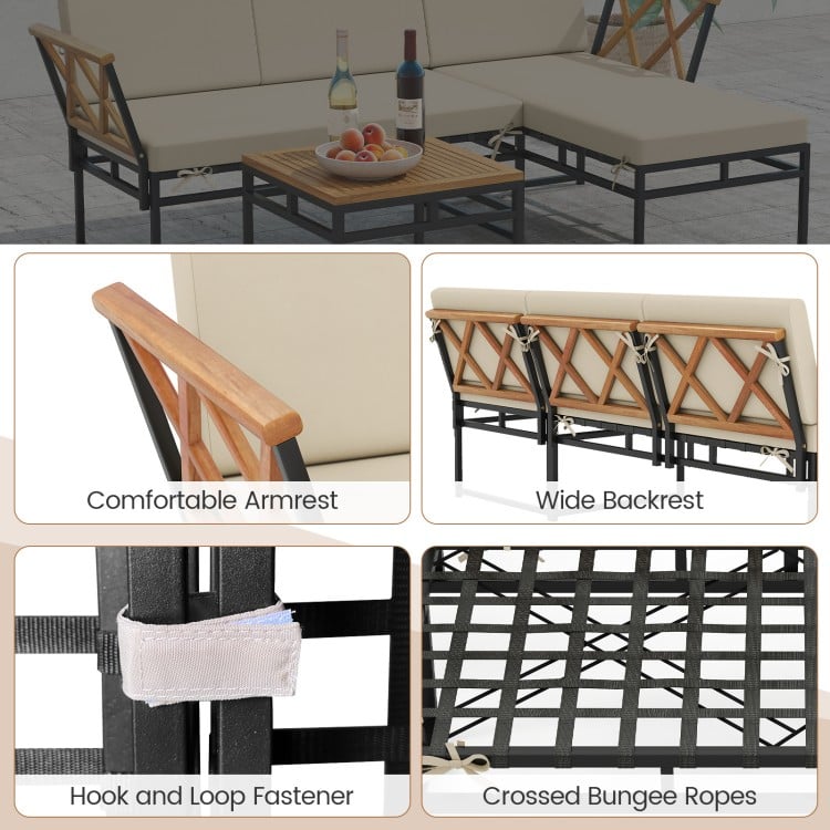 3-Piece L-Shaped Patio Furniture Set for Porch Backyard and Poolside-Beige