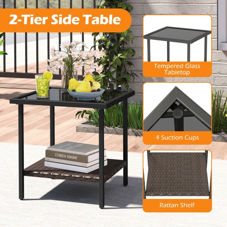 3 Piece Outdoor Swivel Chair Set with Tempered Glass Side Table-Gray