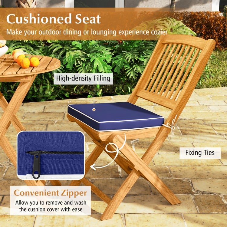 3 Pieces Acacia Wood Patio Folding Bistro Set with Soft Cushions-Navy
