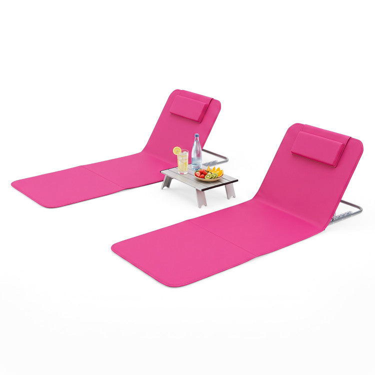 3-Piece Folding Beach Lounge Chair Set with Side Table – 2 Adjustable Reclining Chairs
